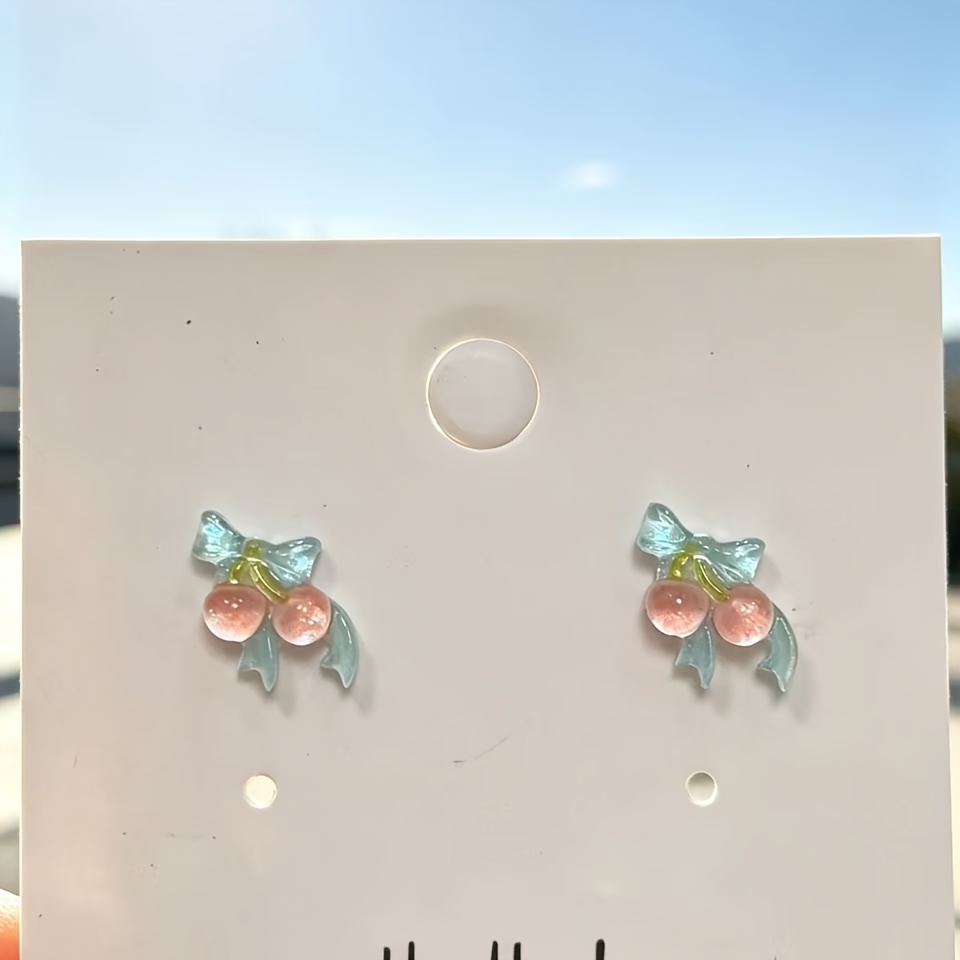 Light Blue Bow-Shaped Thread Earrings for Women